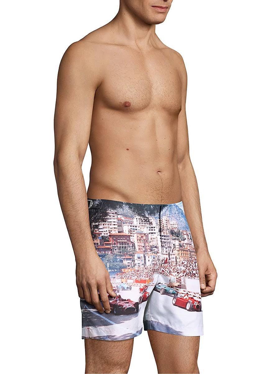Men&s Orlebar Brown Bulldog Photographic Swim Trunks, Size 28 - Blue