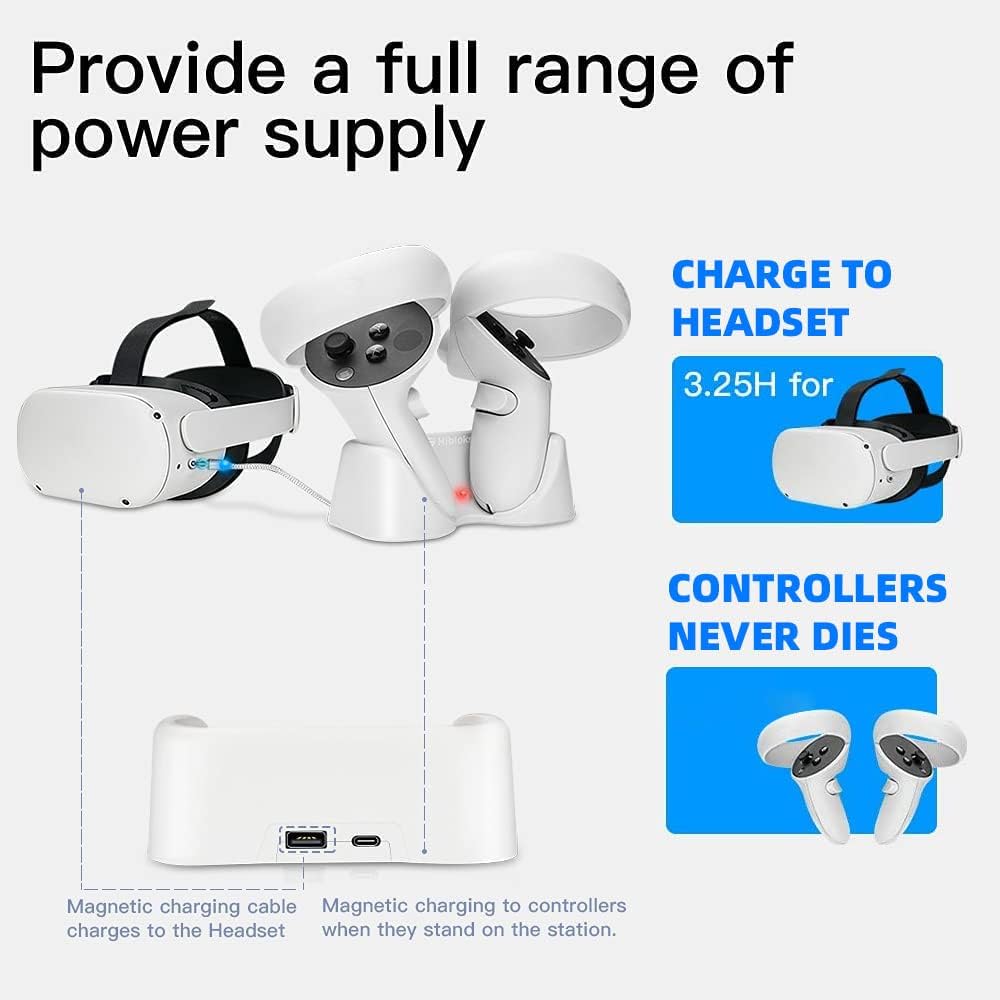 Hibloks Magnetic Charging Station Set for Oculus Quest 2 Controllers,Convenient Charging to Oculus Quest 2 Accessories,Oculus Quest 2 Rechargeable Battery,Magnetic Charging for Oculus Quest 2 Pack of 2