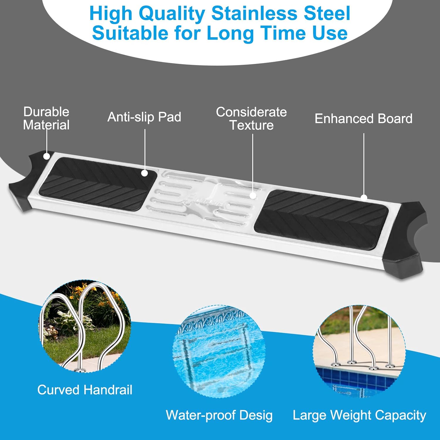 Goplus Stainless Steel Pool Ladder, 440-lb Capacity Heavy Duty Inground Split Ladder w/ Handrail and 3-Step Non-Slip Footstep