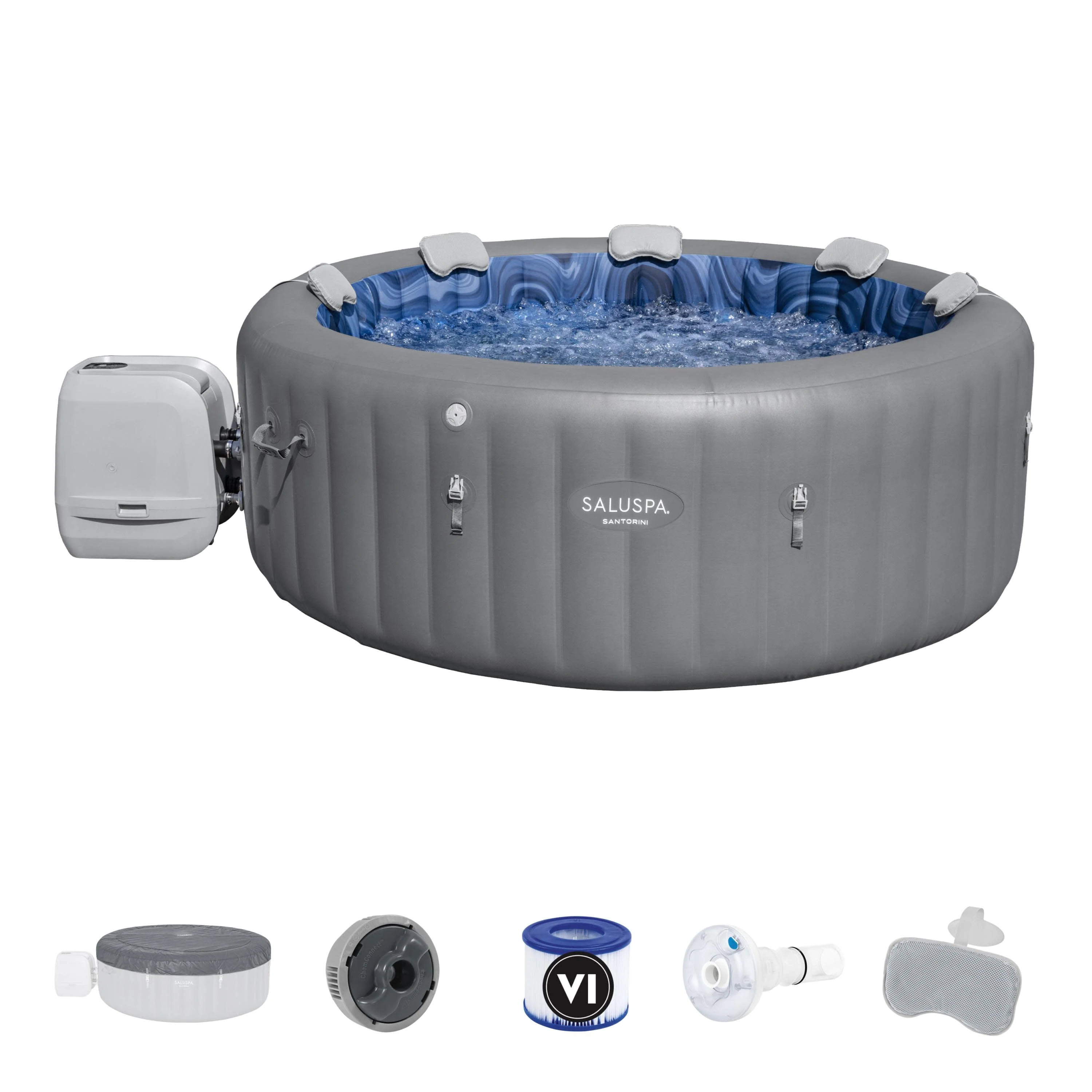 SaluSpa Santorini Inflatable Hot Tub with ColorJet LED Light 5-7 person, Maximum Temperature of 104˚F