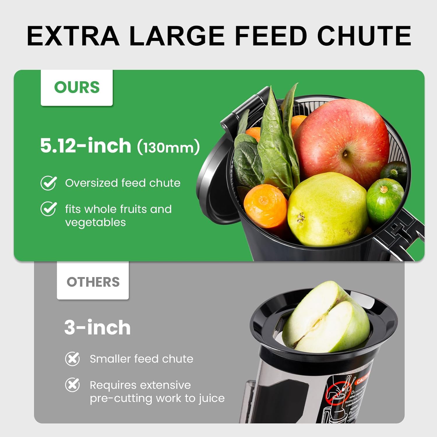 Ventray Slow Masticating Juicer Cold Press Juicer with 5.3" Extra Large 130mm Wide Feed Chute Electric Slow Juicer Machine Fit Whole Fruits Vegetables, High Juice Yield, Easy to Clean with Brush