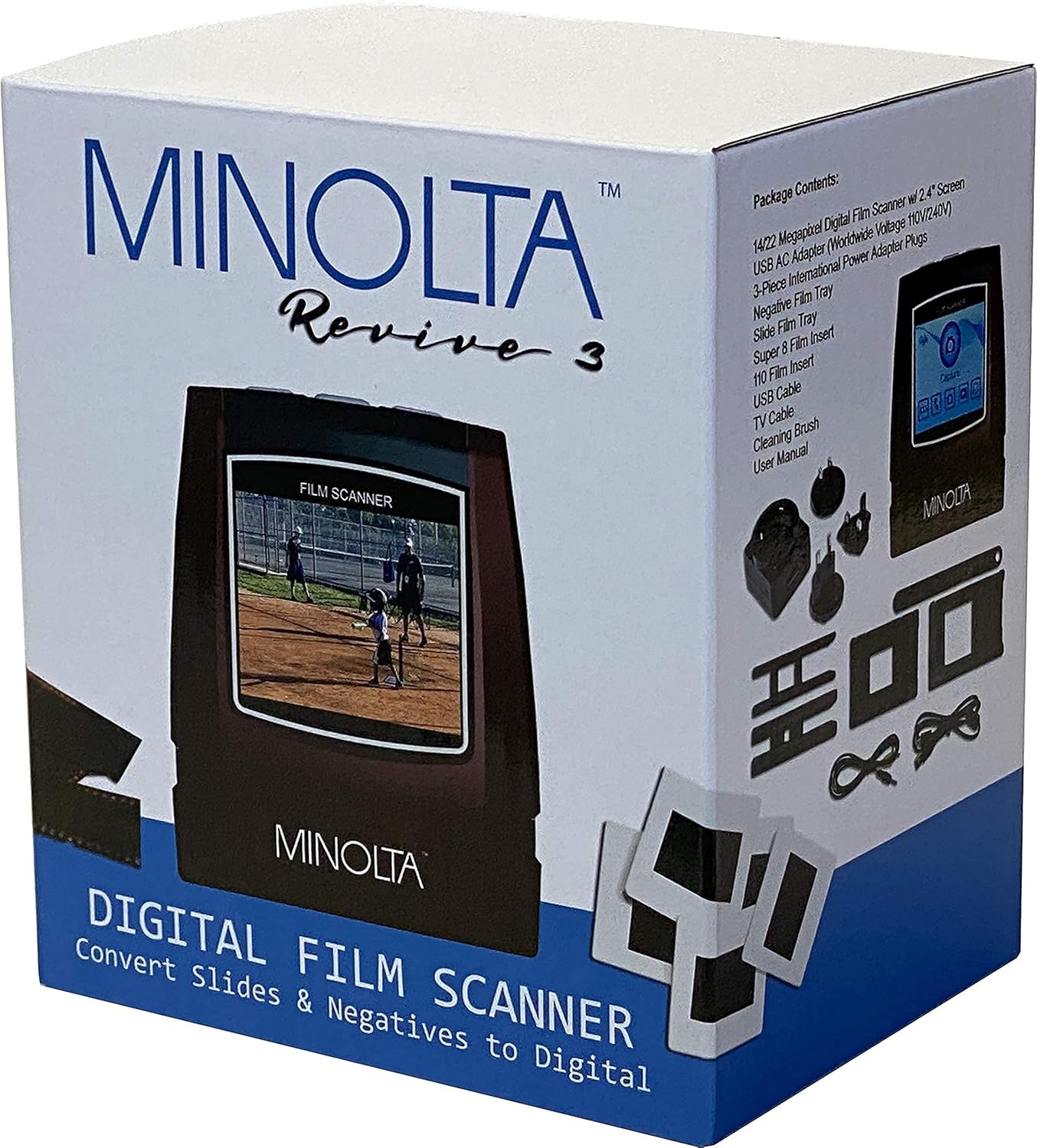 MINOLTA Film & Slide Scanner, Convert Color & B&W 35mm, 126, 110 Negative & Slides, Super 8 Films to 22MP JPEG Digital Photos, 16GB SD Card, Worldwide (Red)