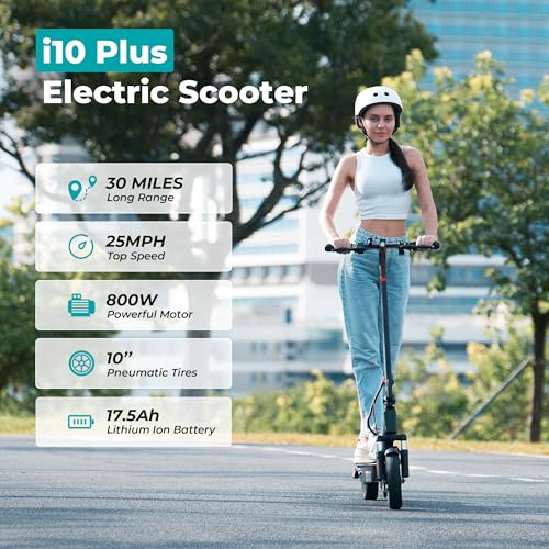 iScooter Electric Scooter for Adults,50/30 Miles Range, 28 MPH Top Speed, 800/750W Motor, 10" Pneumatic Tires, Foldable Dual Shock Absorption Commuting E Scooter with APP & Turn Signals & Storage Bag