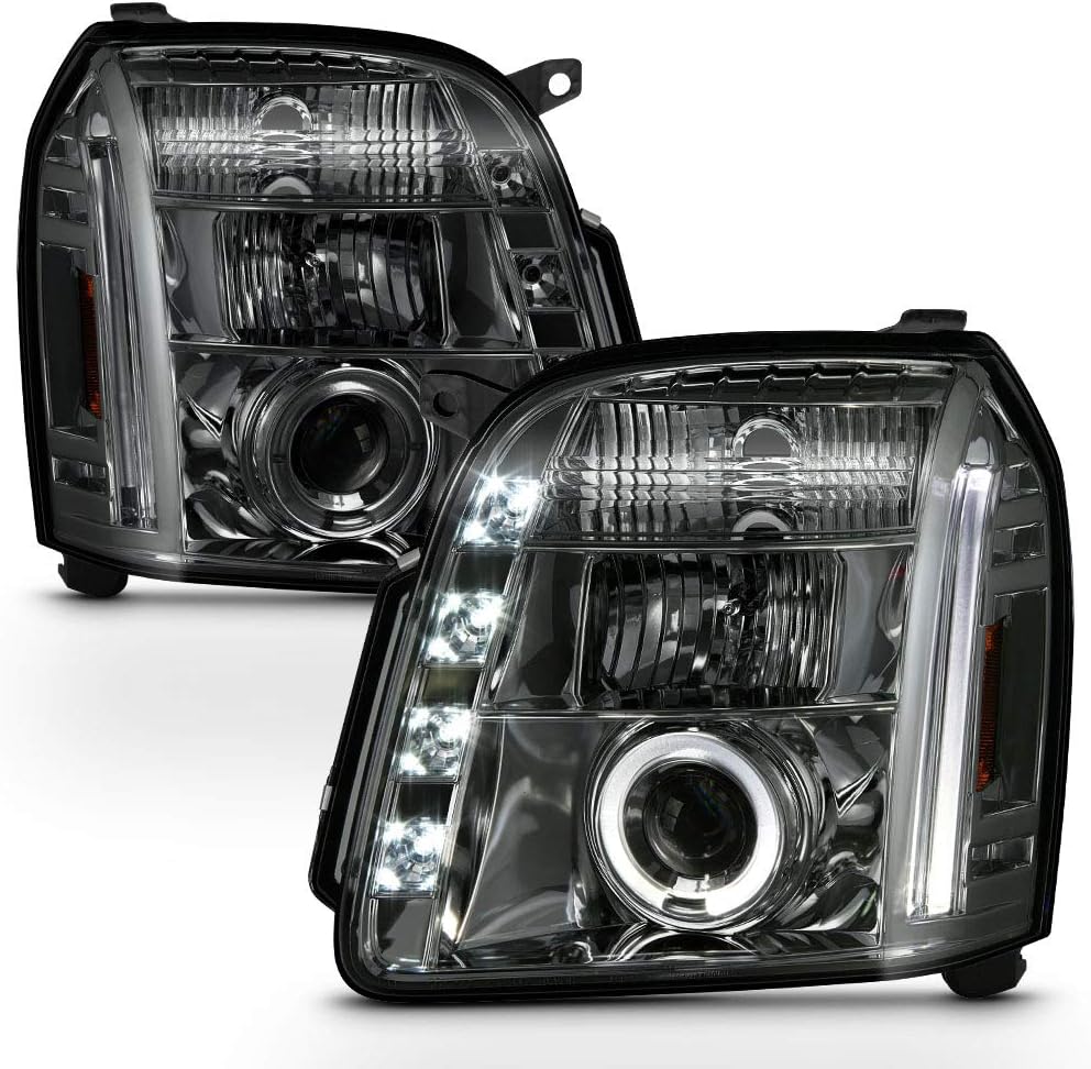 ACANII - For 2007-2013 GMC Yukon Denali XL 1500 2500 SUV LED Halo Black Housing Projector Headlights Headlamps Assembly