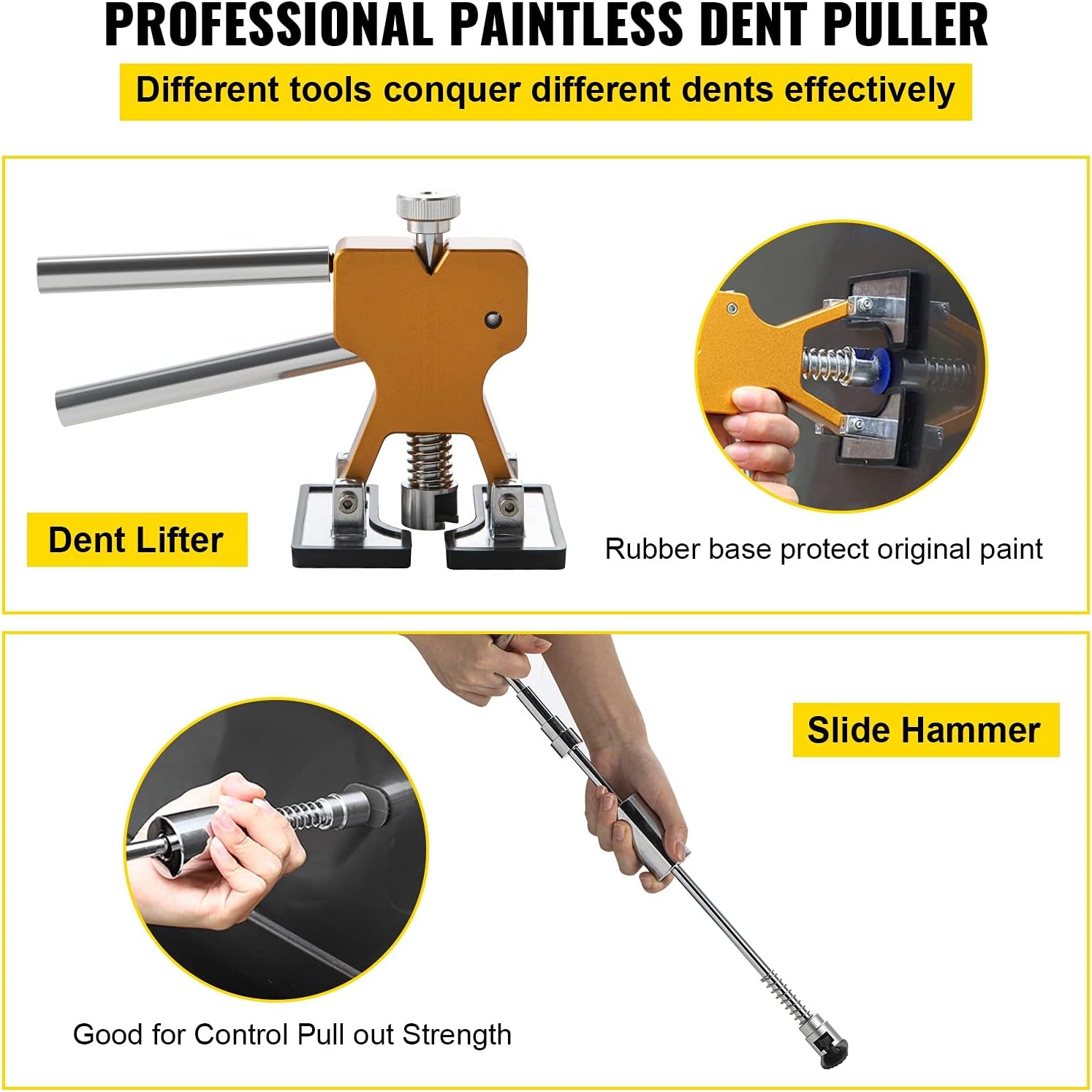 VEVOR Dent Puller Kit, 53 PCS Paintless Dent Repair Tool, Golden Lifter Puller Car Dent Repair Kit, Glue Puller Tabs Dent Puller Kit for Auto Dent Removal, Minor Dents, Door Dings and Hail Damage Pack of 2