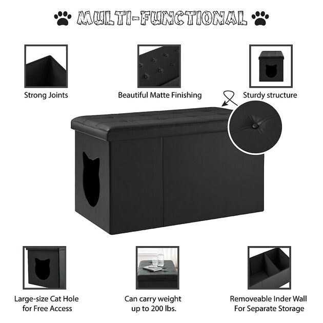 Sweet Barks Designer Cat Litter Box Enclosure Hidden Washroom Bench Ottoman - Pet Supplies online store