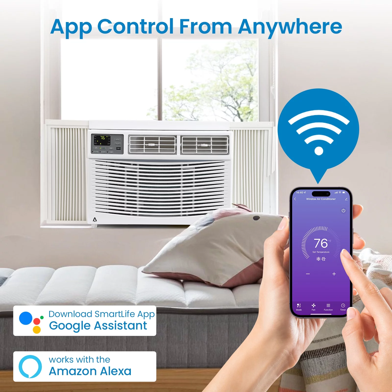 Window-Mounted Room Air Conditioner, 8,000 BTU, Cools 350 Sq.ft, Quiet Operation, Window AC Unit with Remote/App Control and Dehumidification Function