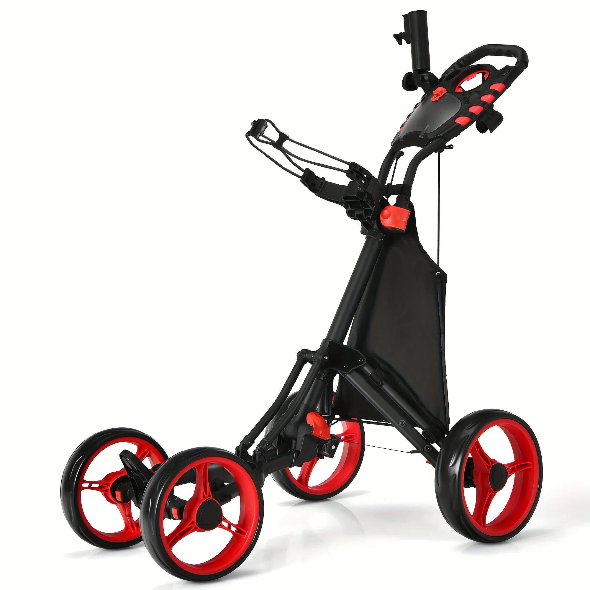 PGAST 4-Wheeled Golf Push Cart-Compact Folding Design, Adjustable Handle, Built-in Scoreboard-Accessories Bag Included, Ideal for Golf Enthusiasts - Curated Treasures Market