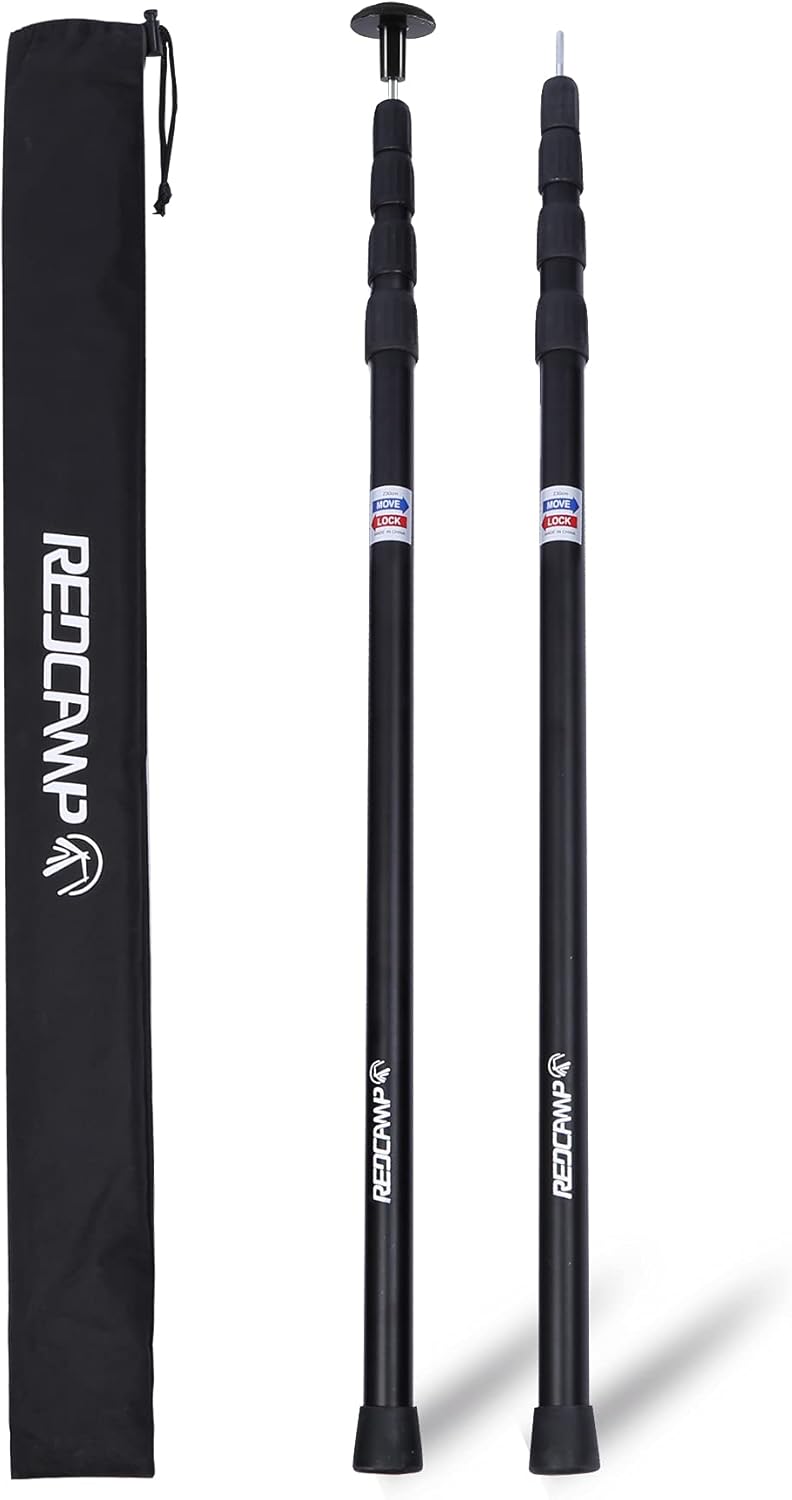 REDCAMP Aluminum Tarp Poles Heavy Duty and Adjustable, Set of 2, 35''-90''/75''-86 Telescoping Lightweight Tent Poles for Tarp, Silver New/Silver New-4 Section