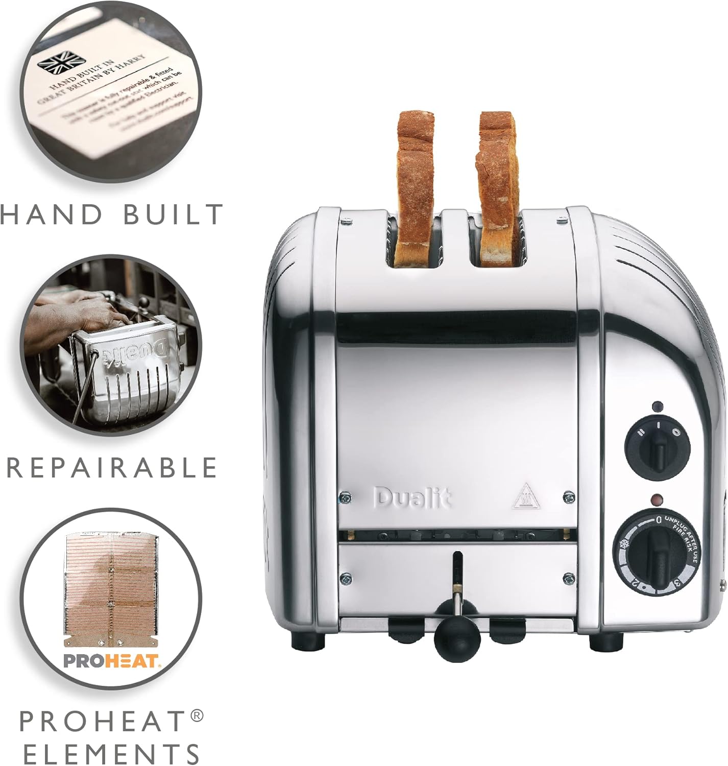 Dualit 2 Slice Toaster and 1.7L Kettle Bundle - Chrome Toaster, Polished Stainless Steel Kettle with Black Trim