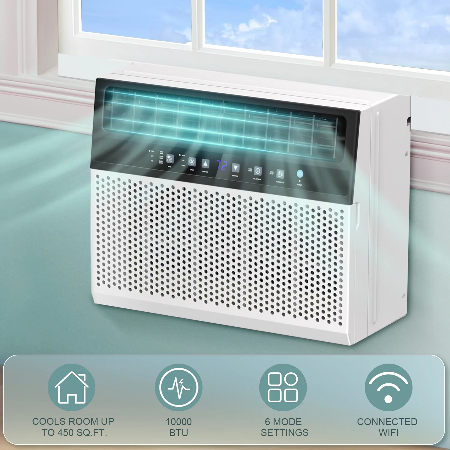 KISSAIR Window Air Conditioners 8,100 BTU (12,000 BTU ASHARE), U-Shaped Air Conditioner Window Unit Cools up to 550 Sq. Ft, 3-In-1 Window AC Units, Full Window View-White