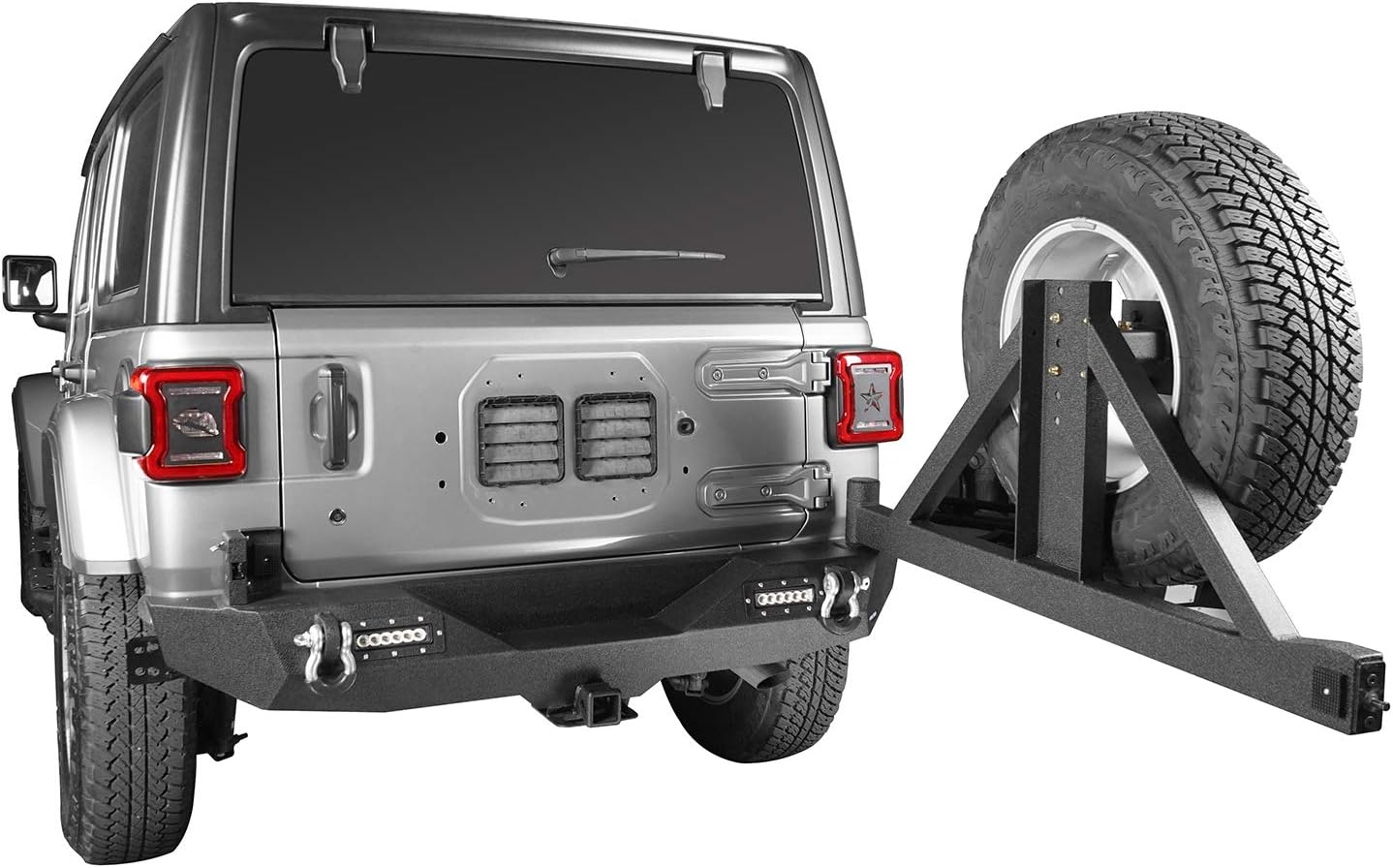 u-Box JL Solid Steel Rear Bumper w/ Spare Tire Carrier & LED Floodlights Compatible with Jeep JL & JLU Wrangler 2018 2019 2020 2021 2022