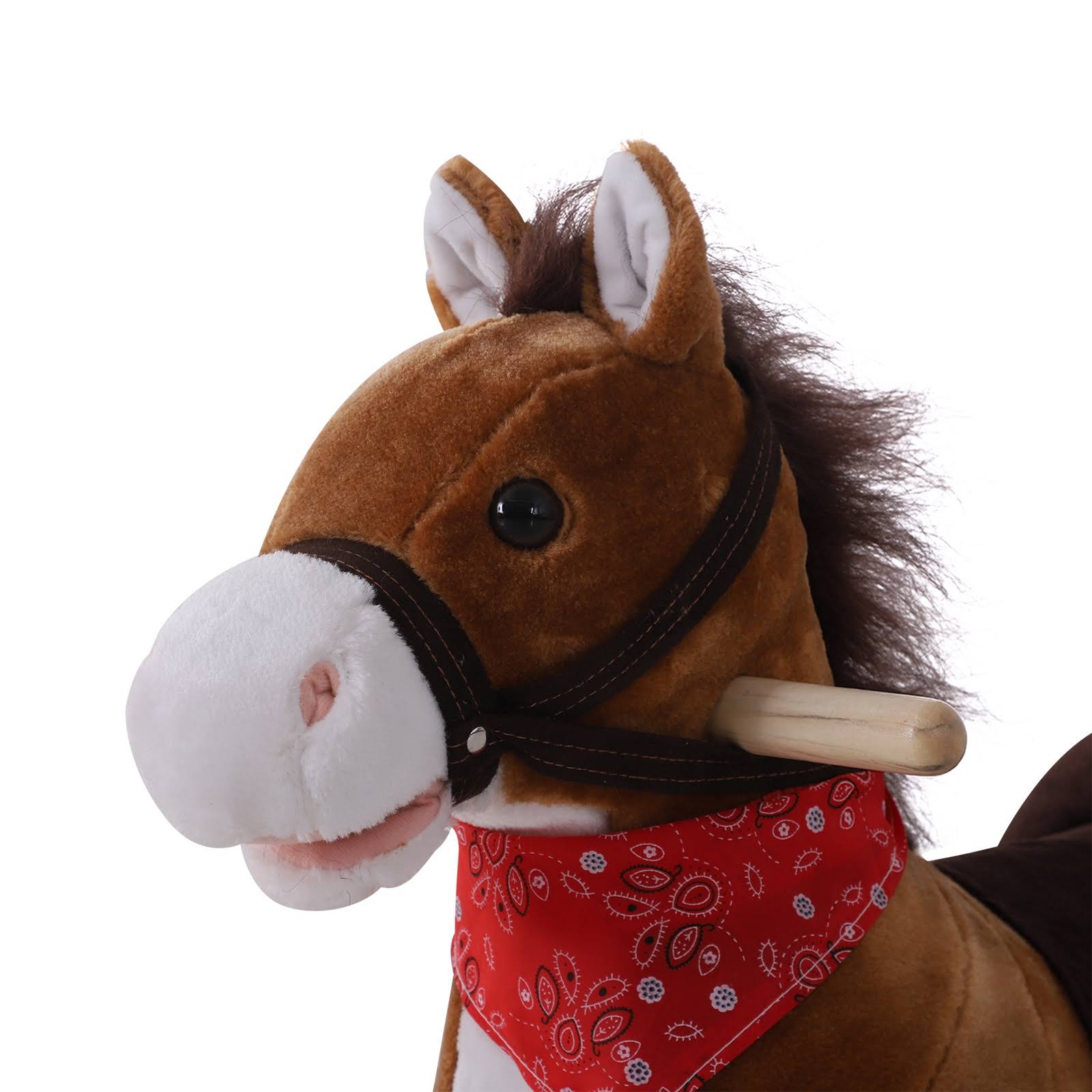 Qaba Kids Plush Toy Rocking Horse Ride on with Realistic Sounds u0026 Tail with Red Scarf