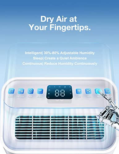 BUBLUE Dehumidifier for Basements, Home and Large Room with Auto or Manual Drainage | 36 db Industry Leading Noise Reducing | Integrated Air Filters, 3 Operation Modes, Clothes Drying