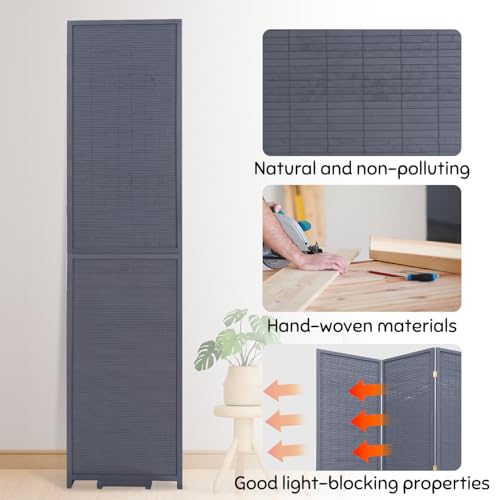 Bamboo Room Divider Folding Privacy Screens, Wall Divider for Room Separation, Portable Room Partitions and Dividers, 5.6FT Bamboo Mesh Woven Room Divider Panel (Brown, 4 Panel)
