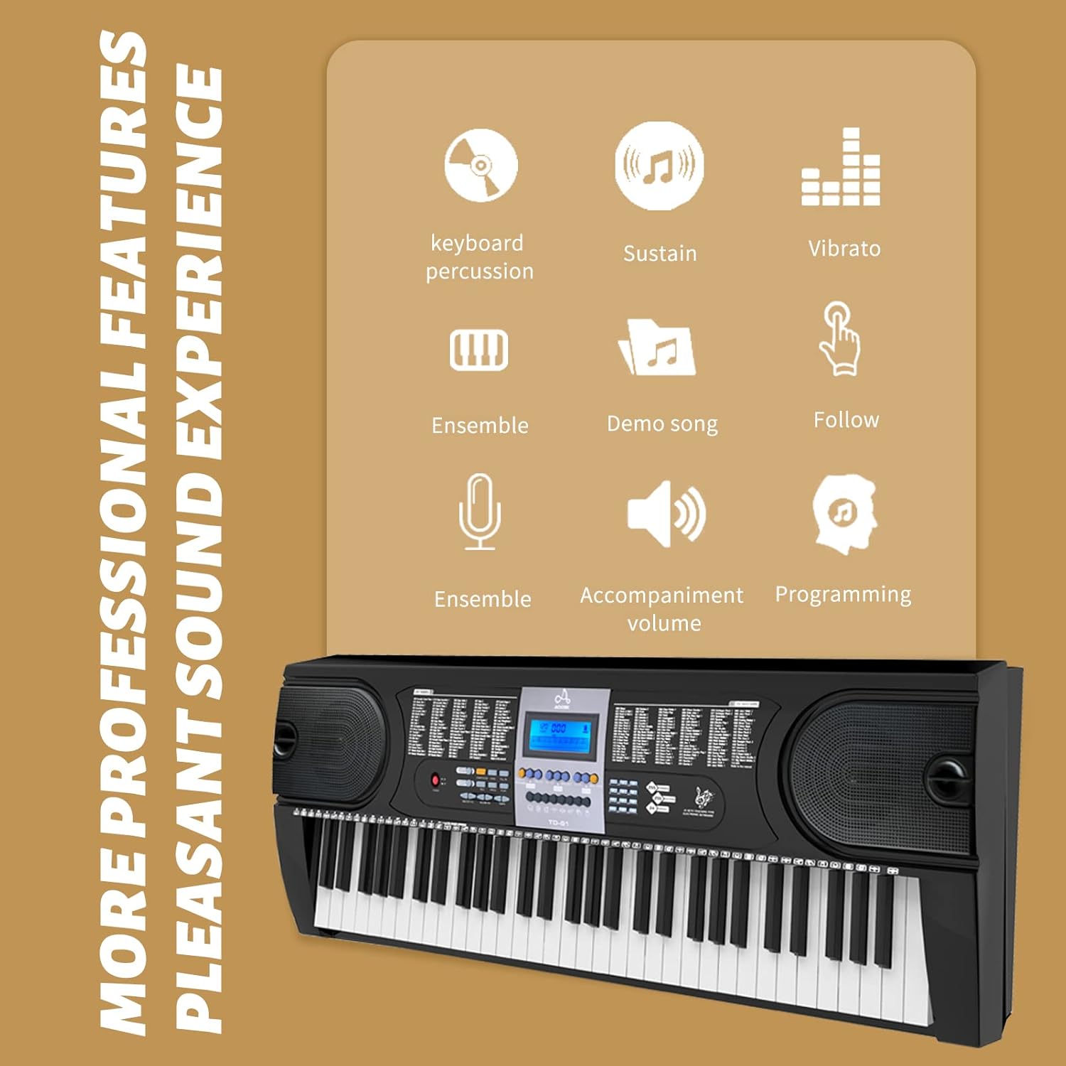 AODSK 61 Key Keyboard Piano With LCD Display Kit for Beginner Professional,with 255 Sounds,Microphone,3.5mm Audio Cable and 24 Demo Songs