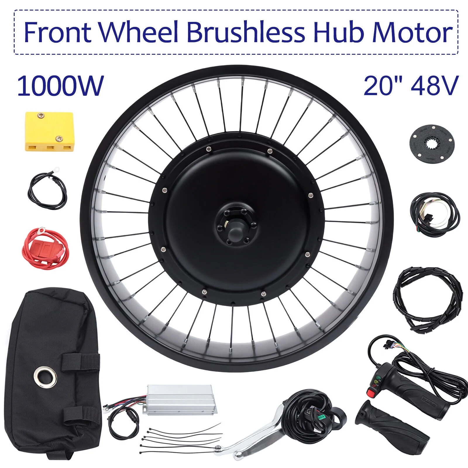 20" 48V 1000W E-Bike Electric Bicycle Motor Conversion Kit Fat Tire Front Wheel