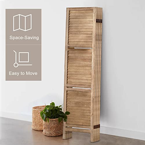 Room Divider with Shelves, Privacy Screen, Room Dividers and Folding Privacy Screens, 5 Panel Wood Temporary Wall Partition Separation Separator, Coconut