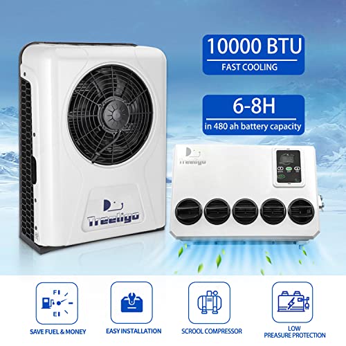 Treeligo DC 12V Universal Electric RV Truck Air Conditioner Camper A/C Unit 10000 BTU Fast Cooling for Motorhome Bus tractor automotive air conditioner