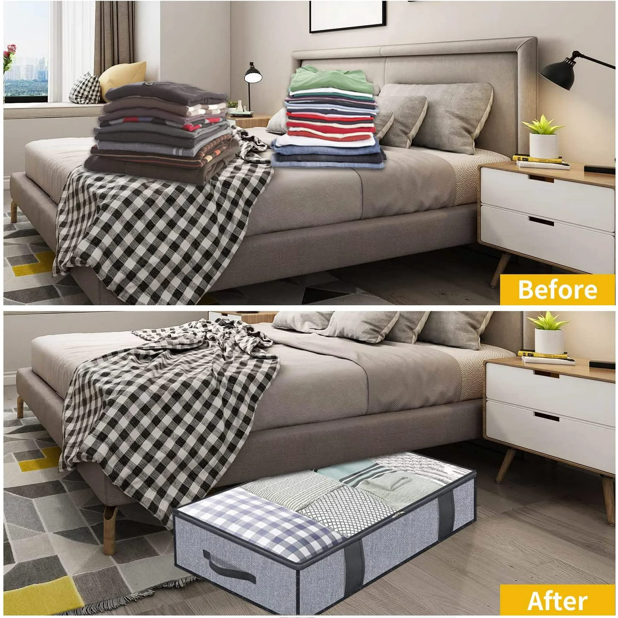 Foldable Underbed Bags - Blankets Clothes Comforters Storage Bag Breathable Zippered Organizer for Bedroom with Clear Window