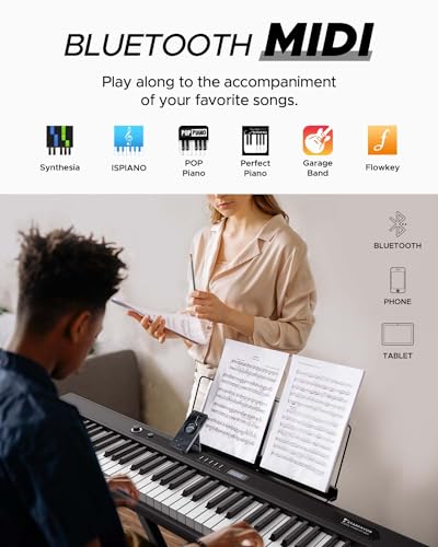 Starfavor 88 Key Piano Keyboard, Compact Bluetooth Digital Piano with Full-size Semi Weighted 88 Keys, Budget Electric Keyboard Piano with Stand, Piano Pedal, Carrying Bag, Recording/MIDI/USB, Black