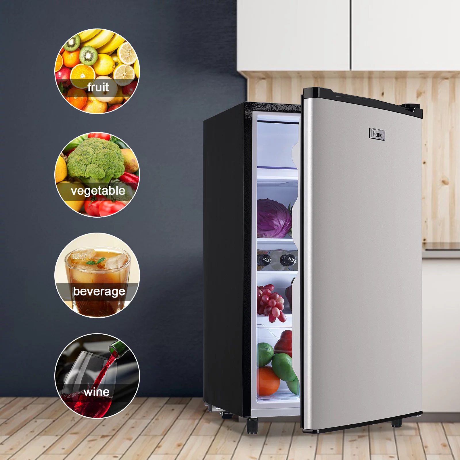 WANAI Mini Refrigerator 3.2 Cu.Ft, Single Door, Adjustable Removable Shelves Refrigerator Suitable For Dorm,Office,Living room Freezer Energy Saving for Garage Apartment Kitchen or Business, Black