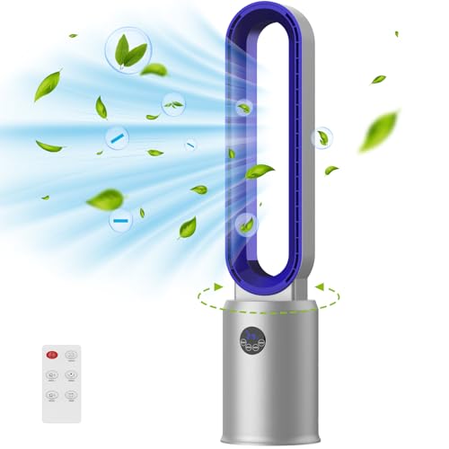 Cobuy Bladeless Tower Fan with Remote, Air Circulator Cooling Fan for Indoor Use, 24 Speeds Settings, 12 Timer, Quiet Oscillating Fan for Home Bedroom