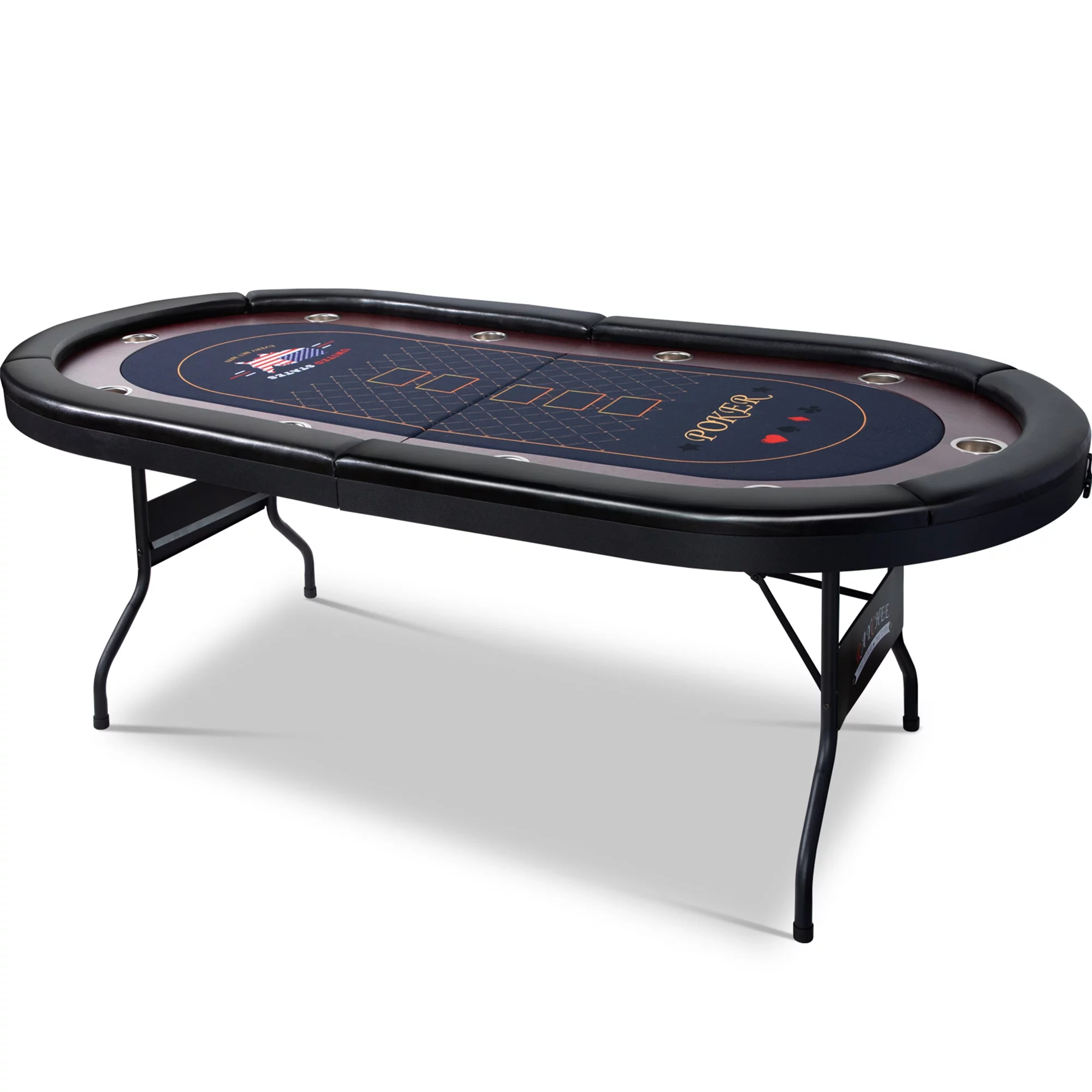 RayChee 86" Folding 10 Player Poker Table, Foldable Texas Holdem Table for Game Room with Padded Rails and Cup Holders, No Assembly Required - Curated Treasures Market