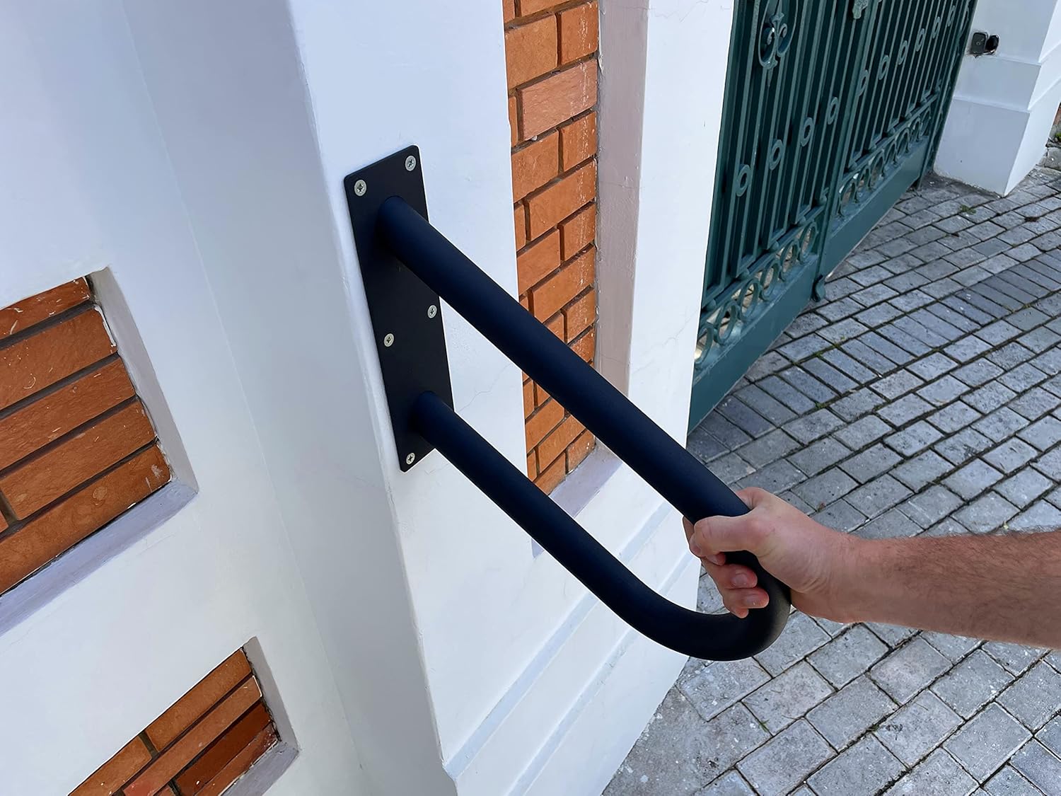 REINCARVATION Metal Handrail for Stairs | 1-3 Steps Rail for Garage Stairs | 18'' Wall Mount Metal Handrail for Indoor or Outdoor Stairs | Safety Railing