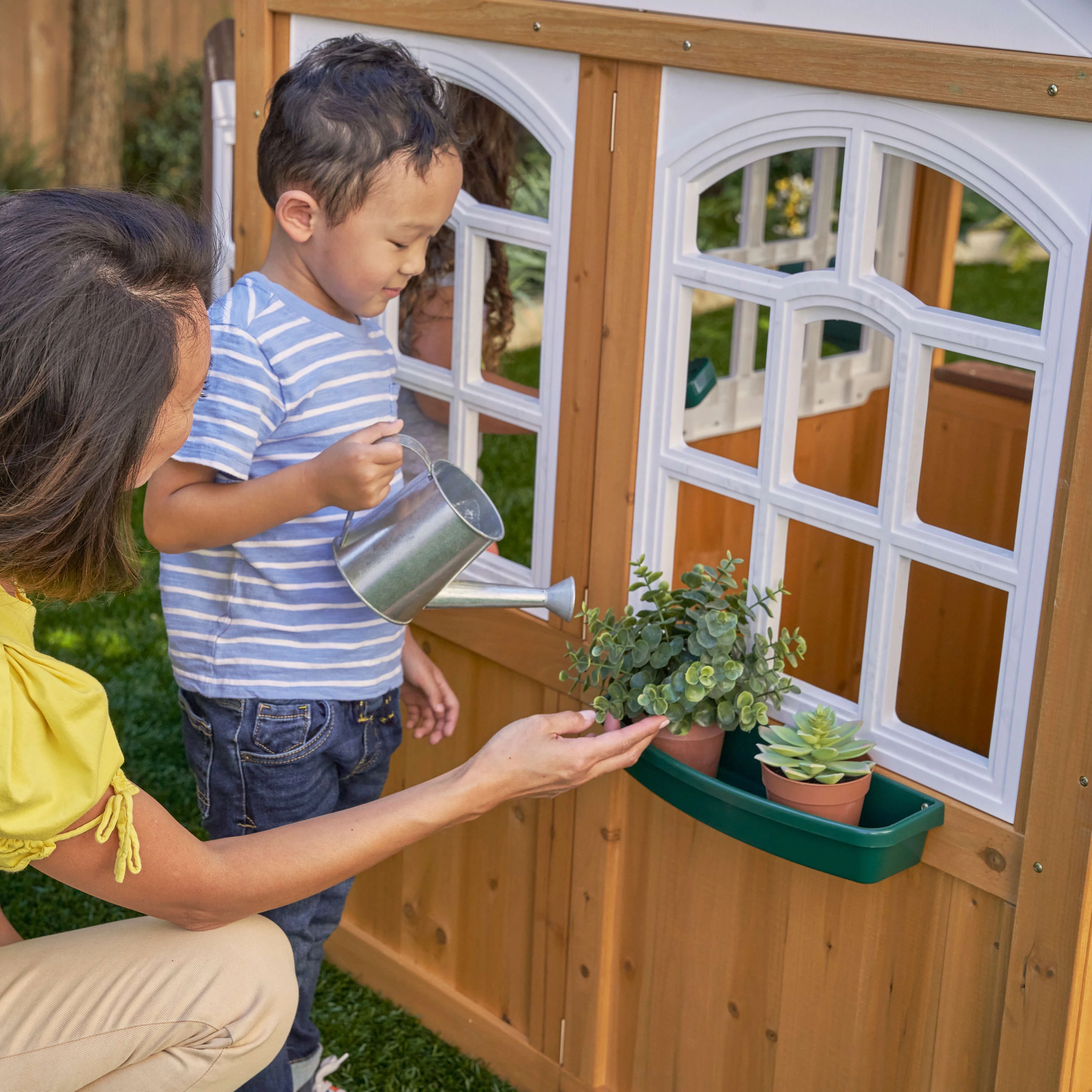 KidKraft Garden View Outdoor Wooden Playhouse with Ringing Doorbell