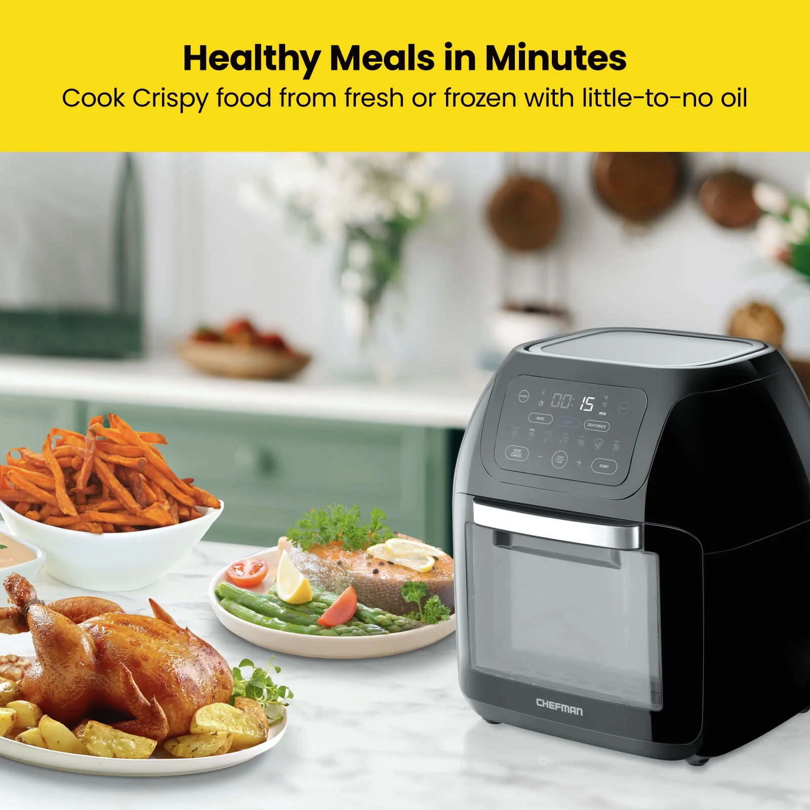 Chefman Multifunctional Digital 10 Qt. Air Fryer+ Rotisserie, Fry, Roast & Bake, 17 Presets - Black, New