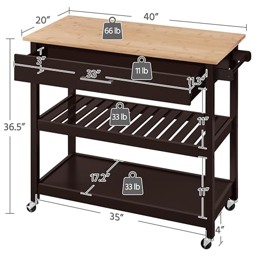 Topeakmart Kitchen Island Cart on Wheels, Rolling Microwave Cart with Storage Drawer Towel Rack Lower Shelf Natural Wood Countertop Stand