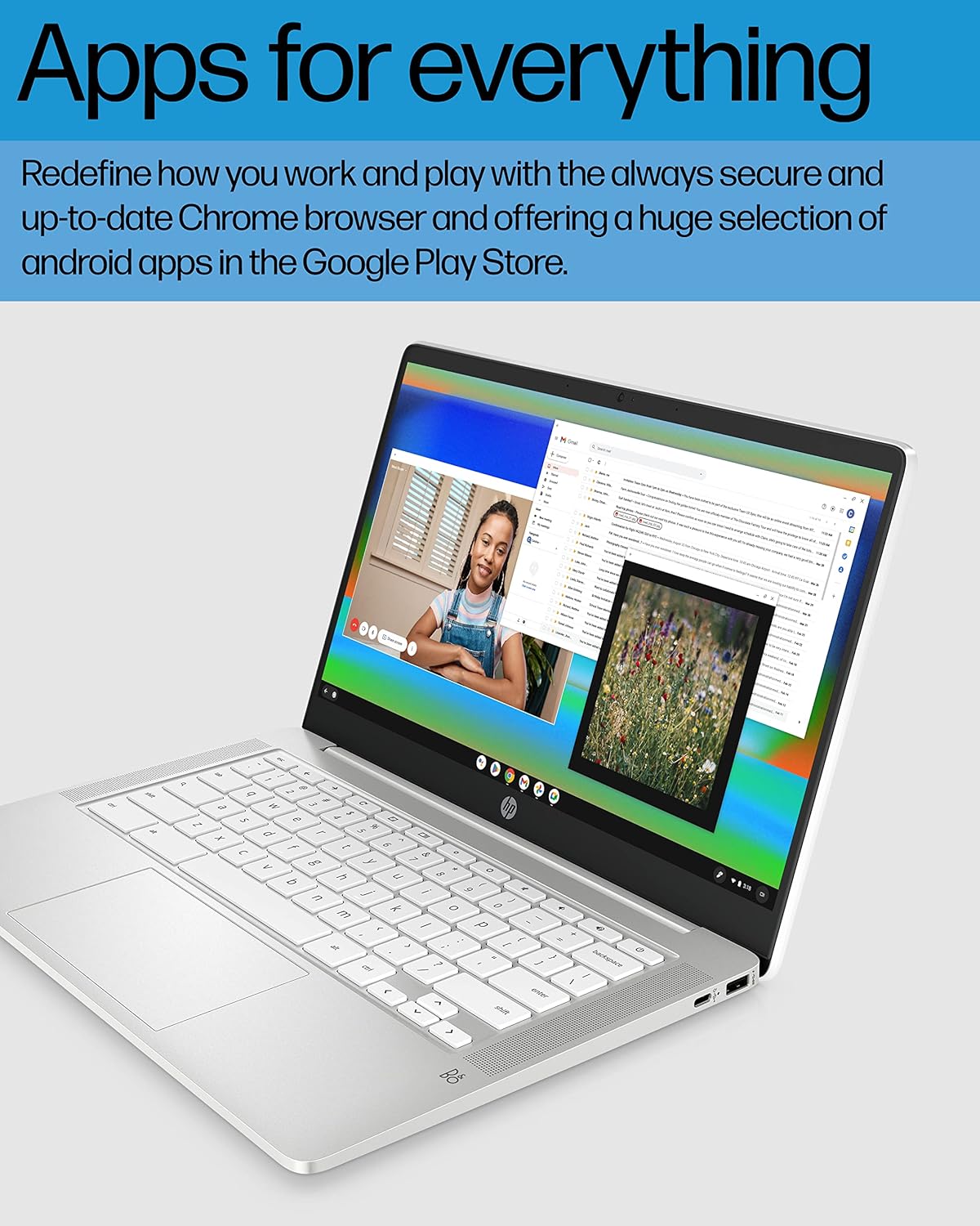 HP Chromebook 14 Laptop, Intel Celeron N4120, 4 GB RAM, 64 GB eMMC, 14" HD Display, Chrome OS, Thin & Portable, 4K Graphics, Long Battery Life, Snow White Keyboard (14a-na0210nr, 2022, Ceramic White)