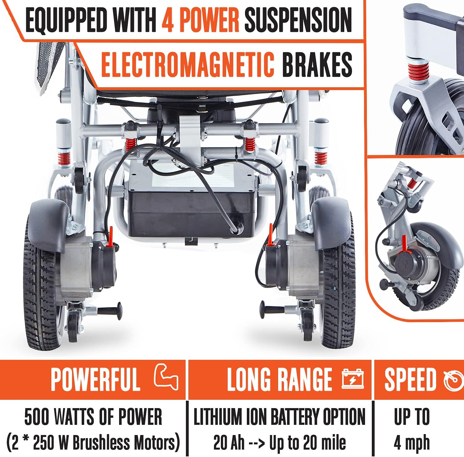 ActiWe Auto Folding Motorized Electric Wheelchair – Foldable All Terrain Long Range (Up to 20 Miles with 20AH Battery Capacity) Power Wheel Chair for Seniors– Portable Power Wheelchairs