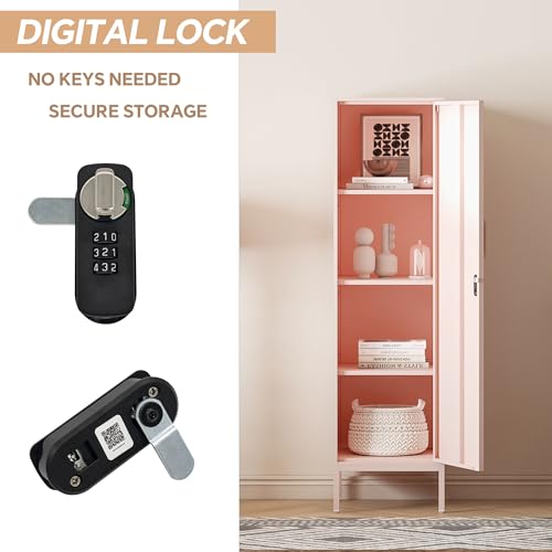 Metal Locker, Storage Cabinet with Digital Lock, Steel File Cabinet with 3 Adjustable Shelves for School, Living Room, Bedroom, Office (Green)