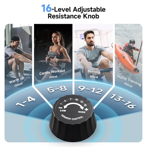 Rowing Machine for Home, 350 LB Capacity, 16-Level Silent Resistance, Magnetic Rowing Machines for Home Foldable, Full-Body Workout Compact Rowing Machine for Cardio & Strength with APP Support