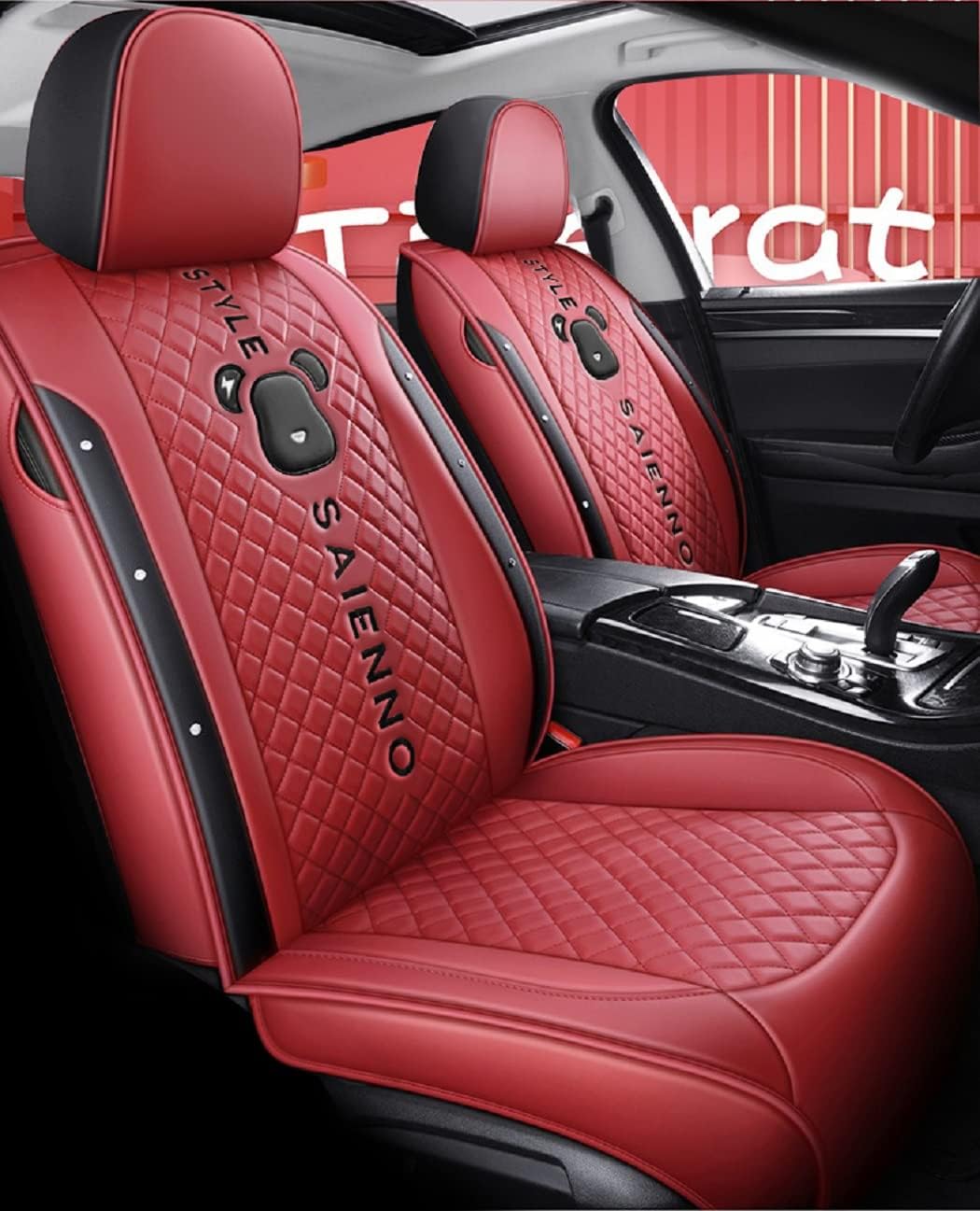 SA02 Leather Seat Covers 5-Seater Full Set, Universal Type, Suitable for Most Cars,Cars,SUV, Pickup Ttrucks, Airbags CompatibleCar Seat Cushion Protectors (Martha Red)