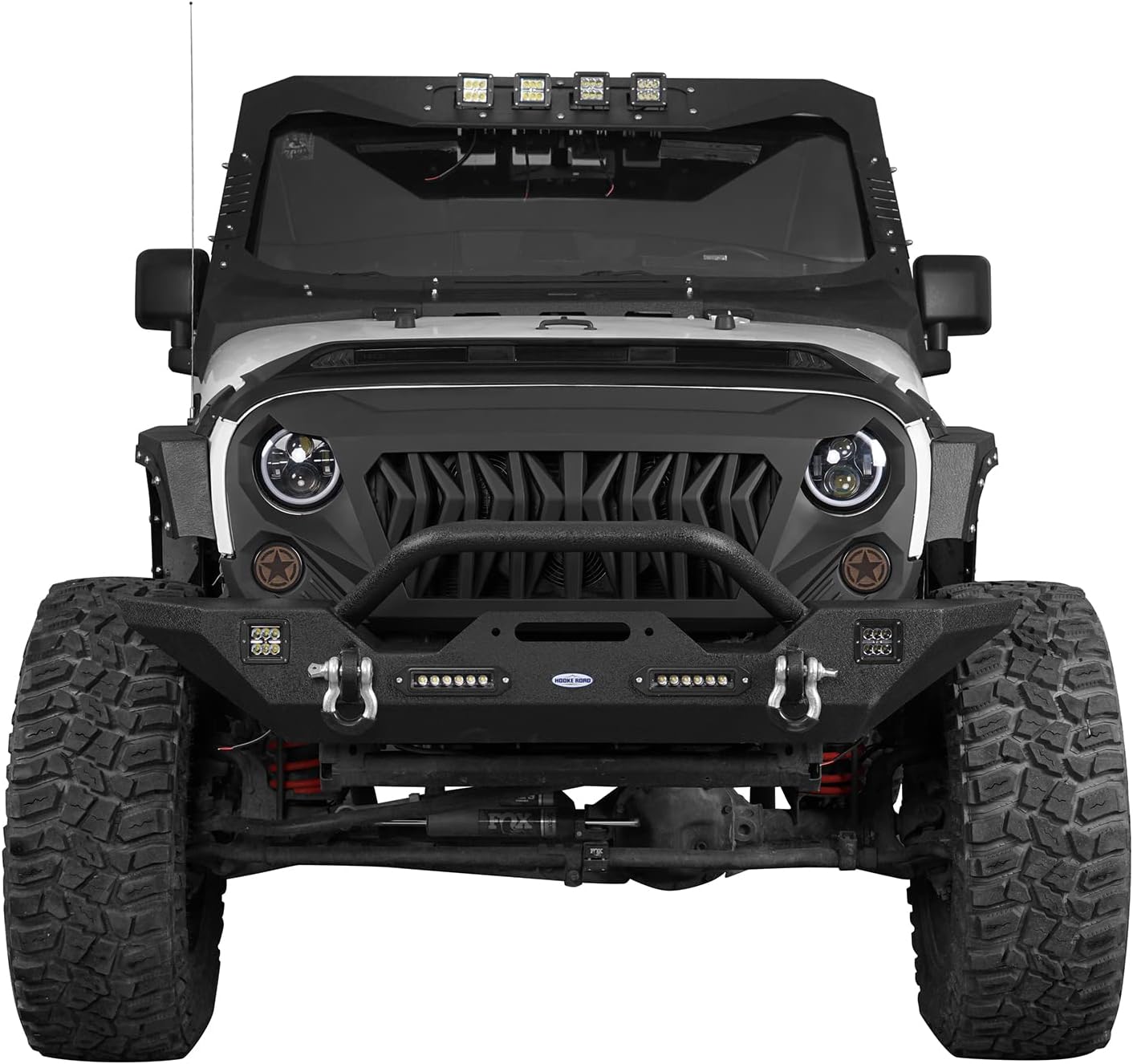 u-Box Wrangler JK Bumpers Combo - Different Trail Front & Rear Bumpers Kit w/ Winch Plate & Hitch Receiver & LED Lights for Jeep Wrangler JK 2007-2018