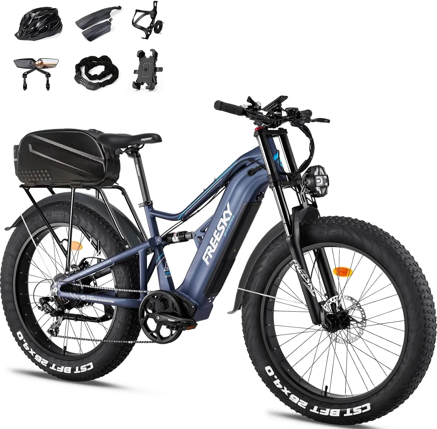 FREESKY Electric Bike with BAFANG Motor, 48V 25Ah Samsung Cells Battery Ebike for Adults Electric Bicycles, 26" Fat Tire  Full Suspension Mountain Beach E Bike, 105 Miles Range (Latest Release) - Curated Treasures Market