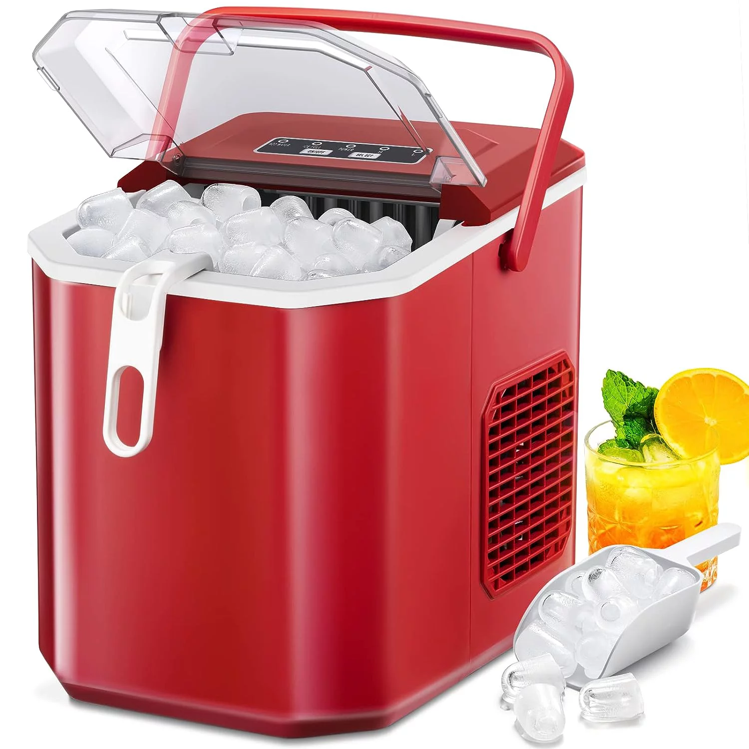 Xbeauty Ice Makers Countertop,Protable Ice Maker Machine with Self-Cleaning, 26Lbs/24H,9 Ice Cubes/8 Mins, Ice Bags, Ice Scoop, and Basket, Ice Maker for Home/Kitchen/Office/Party-RED - Curated Treasures Market