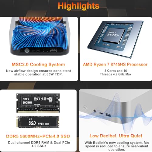 Beelink SER5 MAX Mini PC, AMD Ryzen 7 6800U (8C/16T, up to 4.7GHz), 32GB LPDDR5 500GB M.2 NVMe SSD, Mini Desktop Computer 4K@60Hz Triple Output/DP/HDMI/Type-C/WiFi 6/BT5.2/Gaming/Home