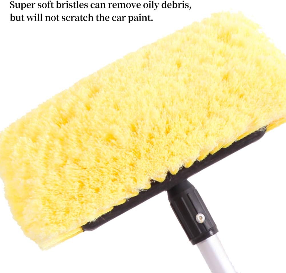 Buyplus 5-12 Foot (20 Foot Reach) Car Wash Brush with 12-Inch Soft Bristle, On/Off Switch Telescopic Flow Through Car Truck Boat Washing Brush with Hose Attachment for Cleaning House Siding Pack of 2