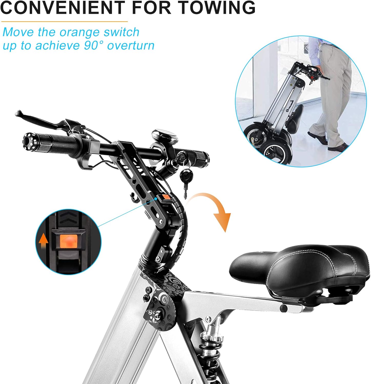 TopMate ES32 Electric Scooter Mini Tricycle for Adult, Folding Electric Mobility Scooter with 10 Inche Pneumatic Tires and Reverse Function, Key Switch and LED Display Electric Trike for Travel