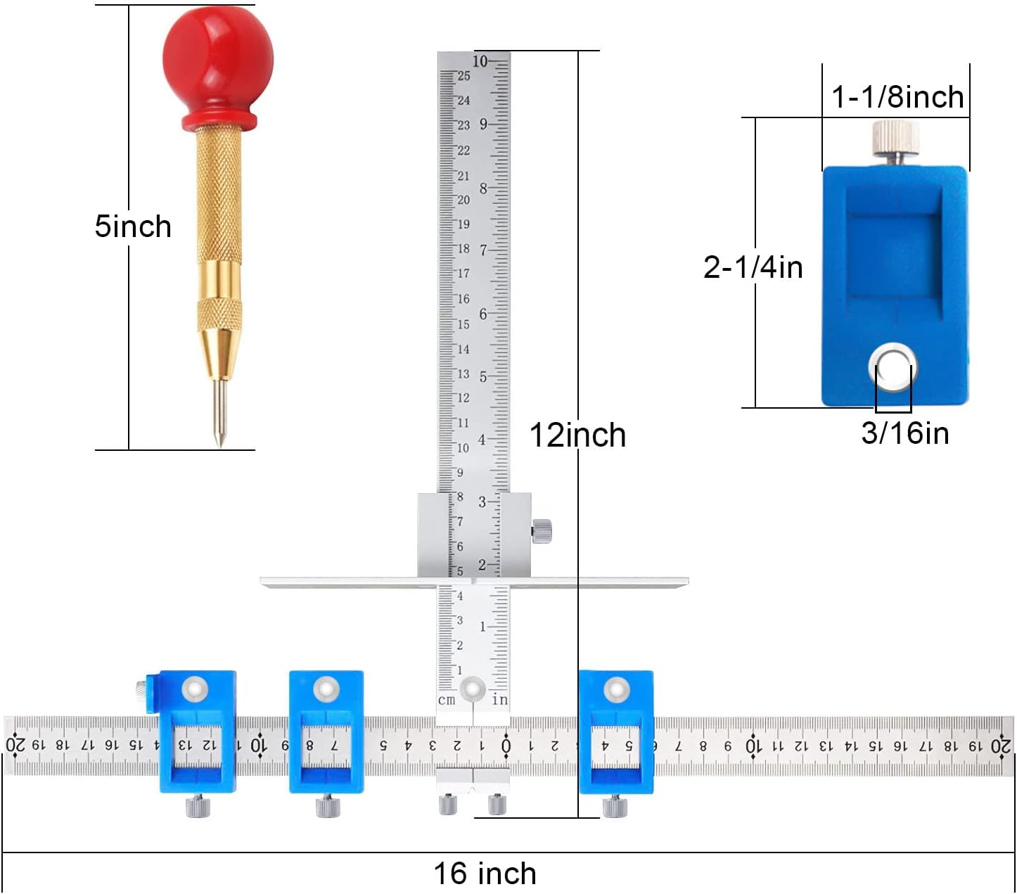 King&Charles Cabinet Hardware Jig, Aluminum Alloy Cabinet Handle Jig - Cabinet jig for handles and pulls, Drill Guide Sleeve Drawer Pull Jig Tool for Cabinet Knobs Pulls.