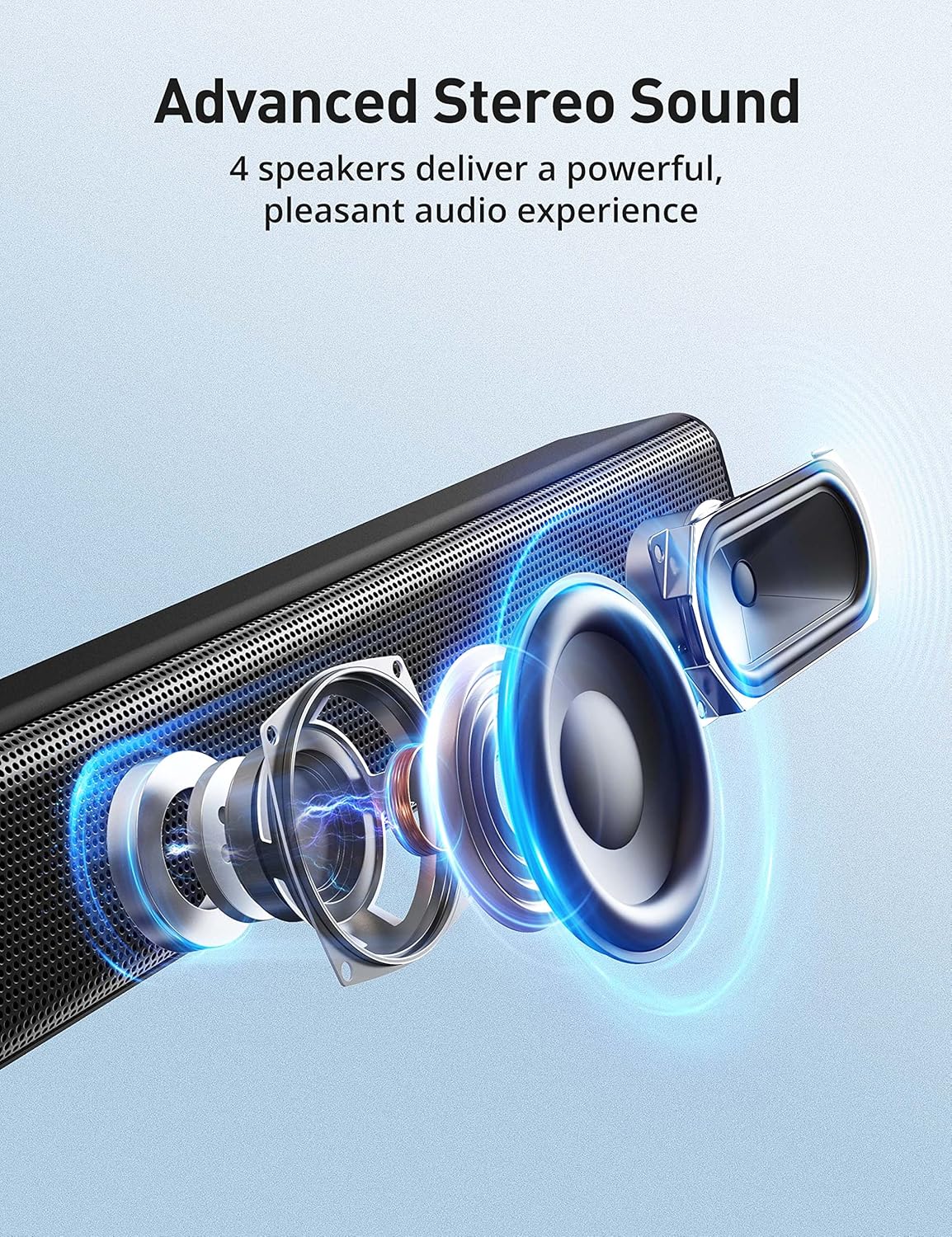 Sound bar for TV, Evatronic 50W TV Soundbar TV Speaker, Bluetooth 5.0 Wired & Wireless Three Equalizer Mode Stereo 31-inch Home Audio Sound bar Optical/Aux/RCA Connection, Remote Control