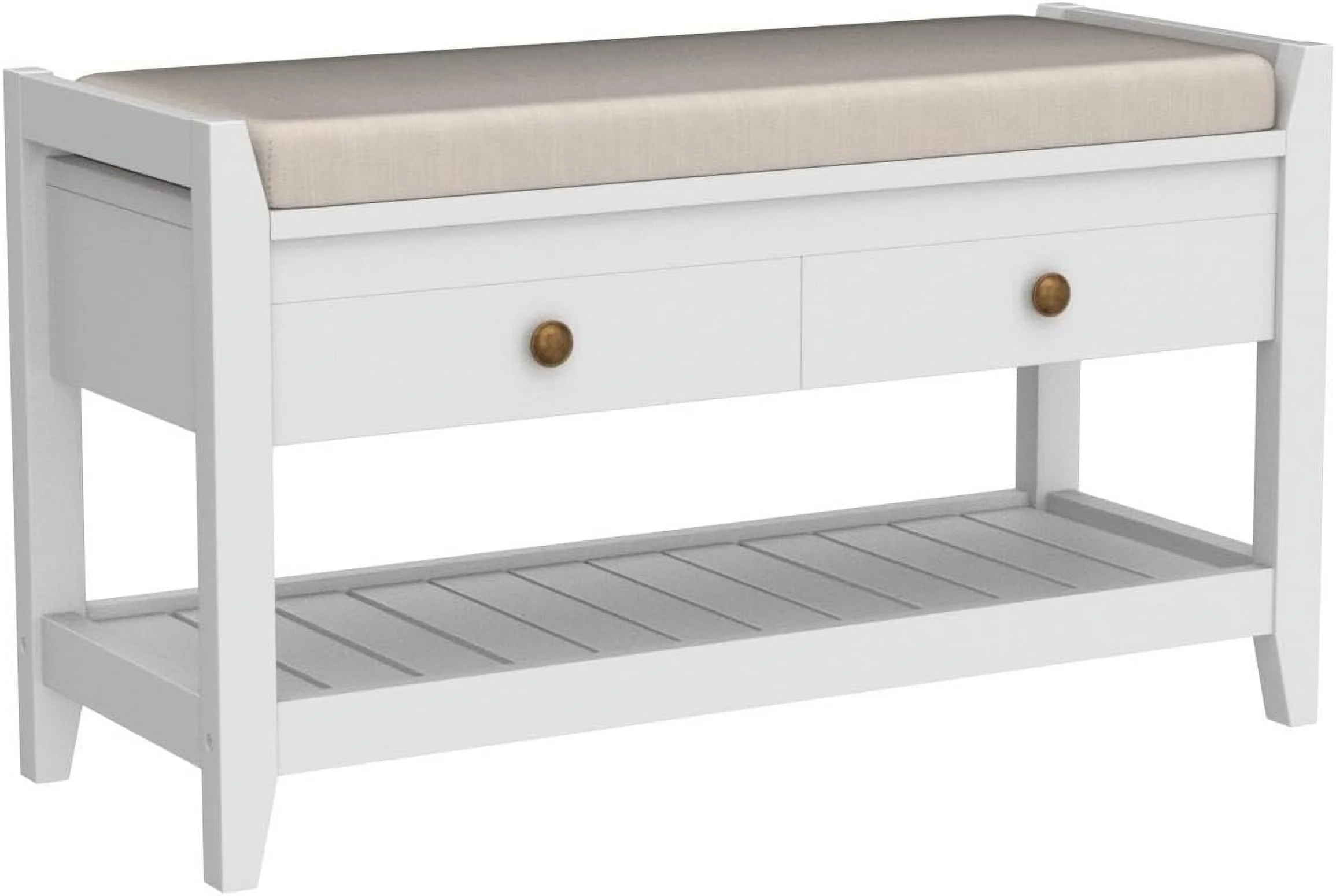 YGDU Shoe Storage Bench with Cushioned Seat, Entryway Bench with Storage, Wooden End of Bed Bench, Shoe Cabinet Bench with 2 Drawers and Storage Shelf, for Bedroom, Hallway, Living Room, Blue
