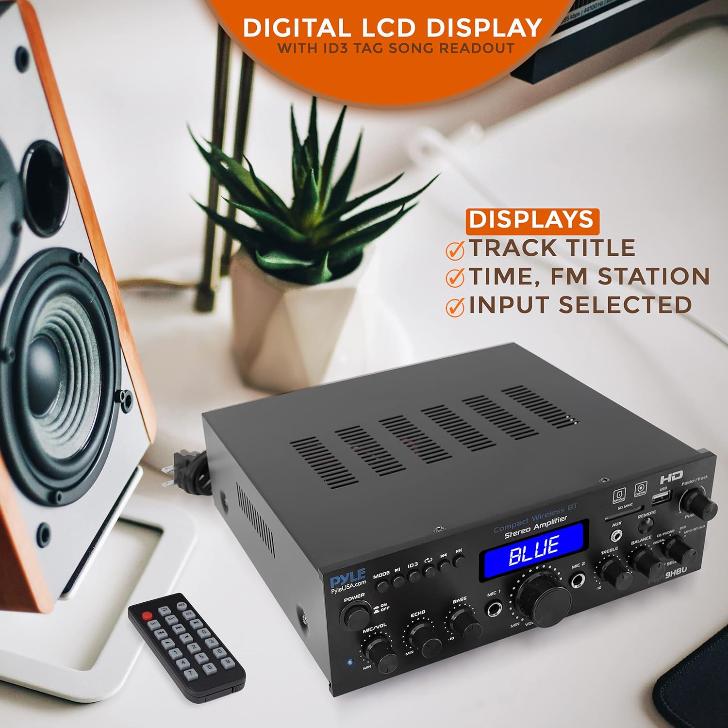 Wireless Bluetooth Home Stereo Amplifier - Multi-Channel 200 Watt Power Amplifier Home Audio Receiver System w/HDMI, Optical/Phono/Coaxial, FM Radio, USB/SD, AUX, RCA, Mic - Remote - Pyle PDA9HBU.5