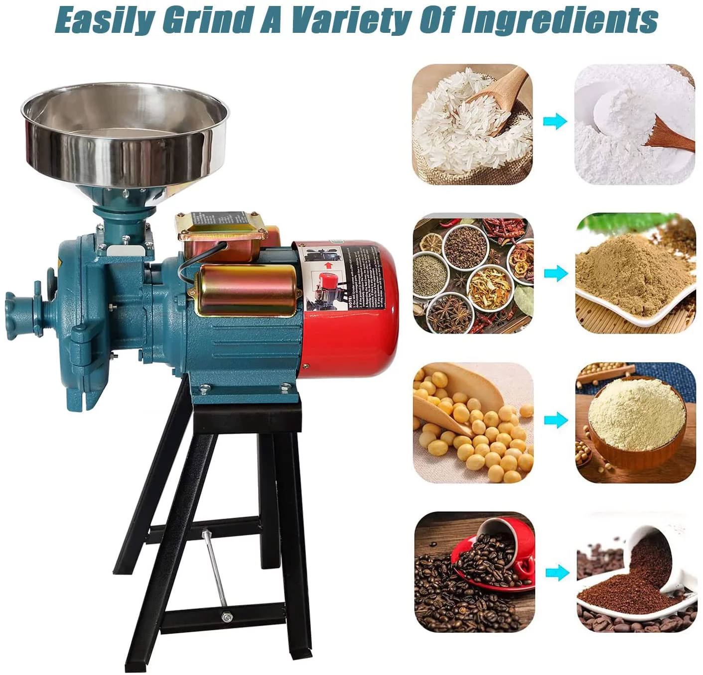 NAIZEA 110V Electric Grain Mill, 3000W Flour Mill Corn Cereals Grinder, Milling Rice Wheat Grain Coffee Maiz Feed, Dry Cereals Grinder W/Funnel