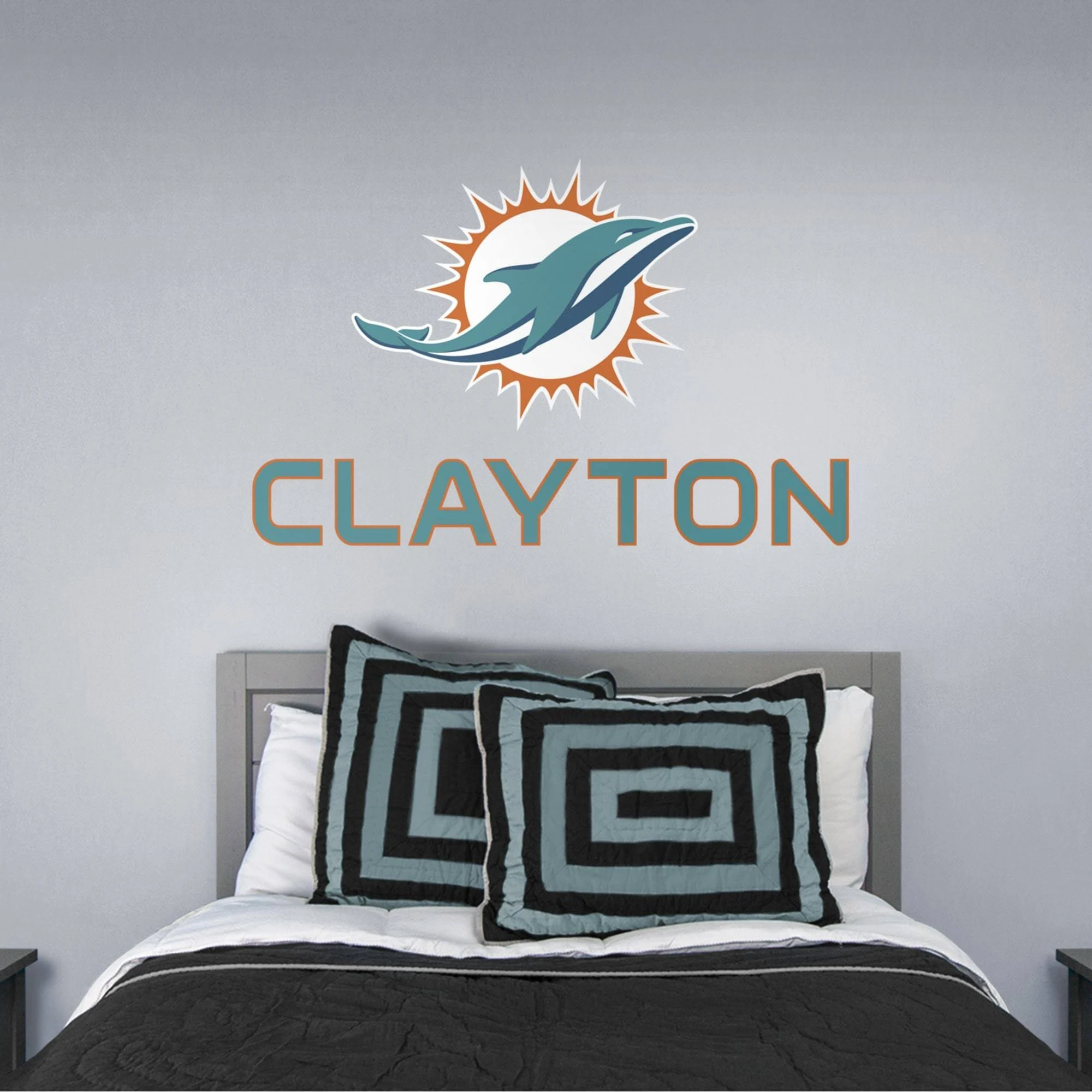 Miami Dolphins: Stacked Personalized Name - Officially Licensed NFL TRANSFER Wall Decal in White (52x22W x 39.5x22H) by Fathead