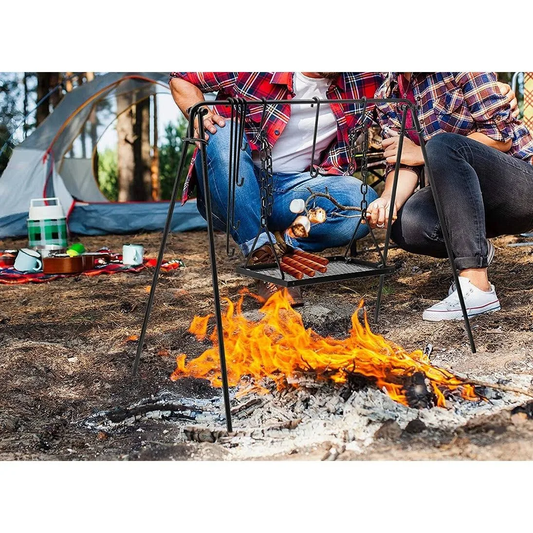 Bruntmor Grill Swing Campfire Cooking Stand BBQ Grill for Cookware u0026 Dutch Oven